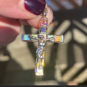 VTG AURORA BOREALIS CRYSTAL CROSS PENDANT